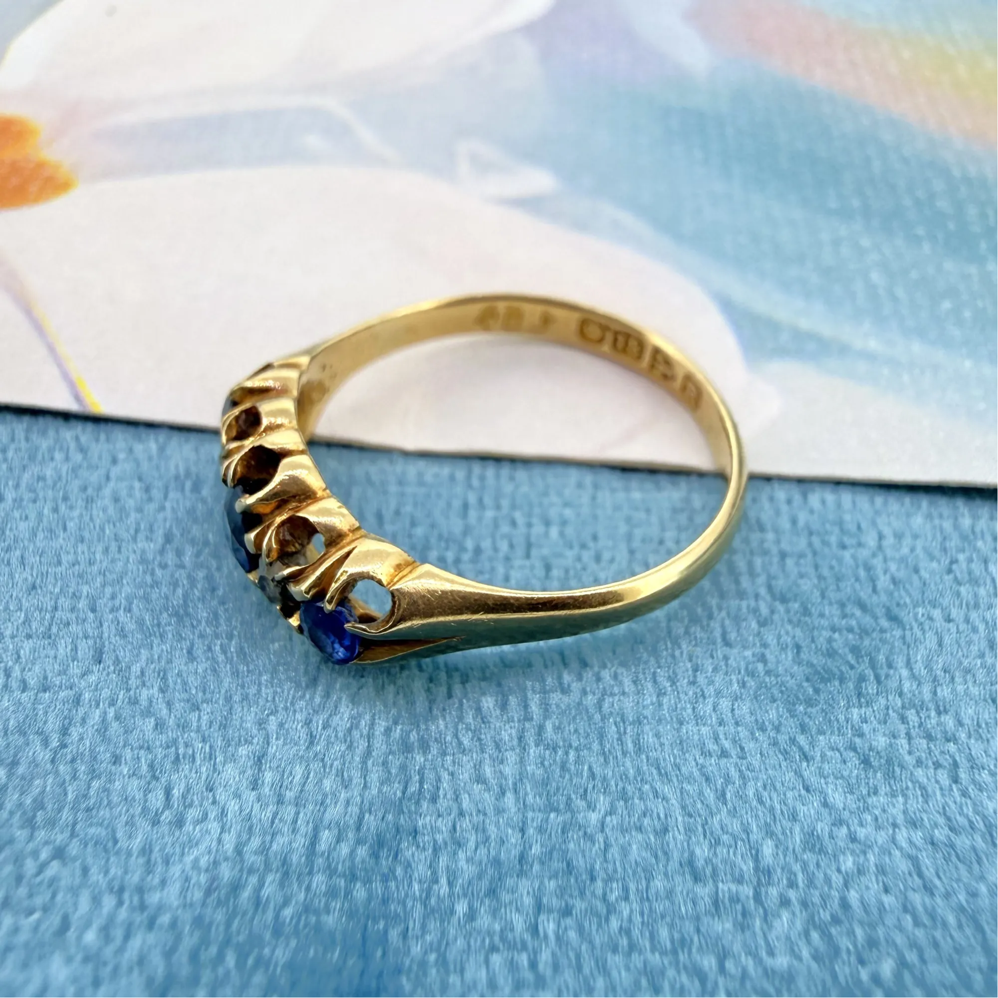 Antique 18ct Yellow Gold Sapphire & Diamond Ring, Chester 1900 — image 6