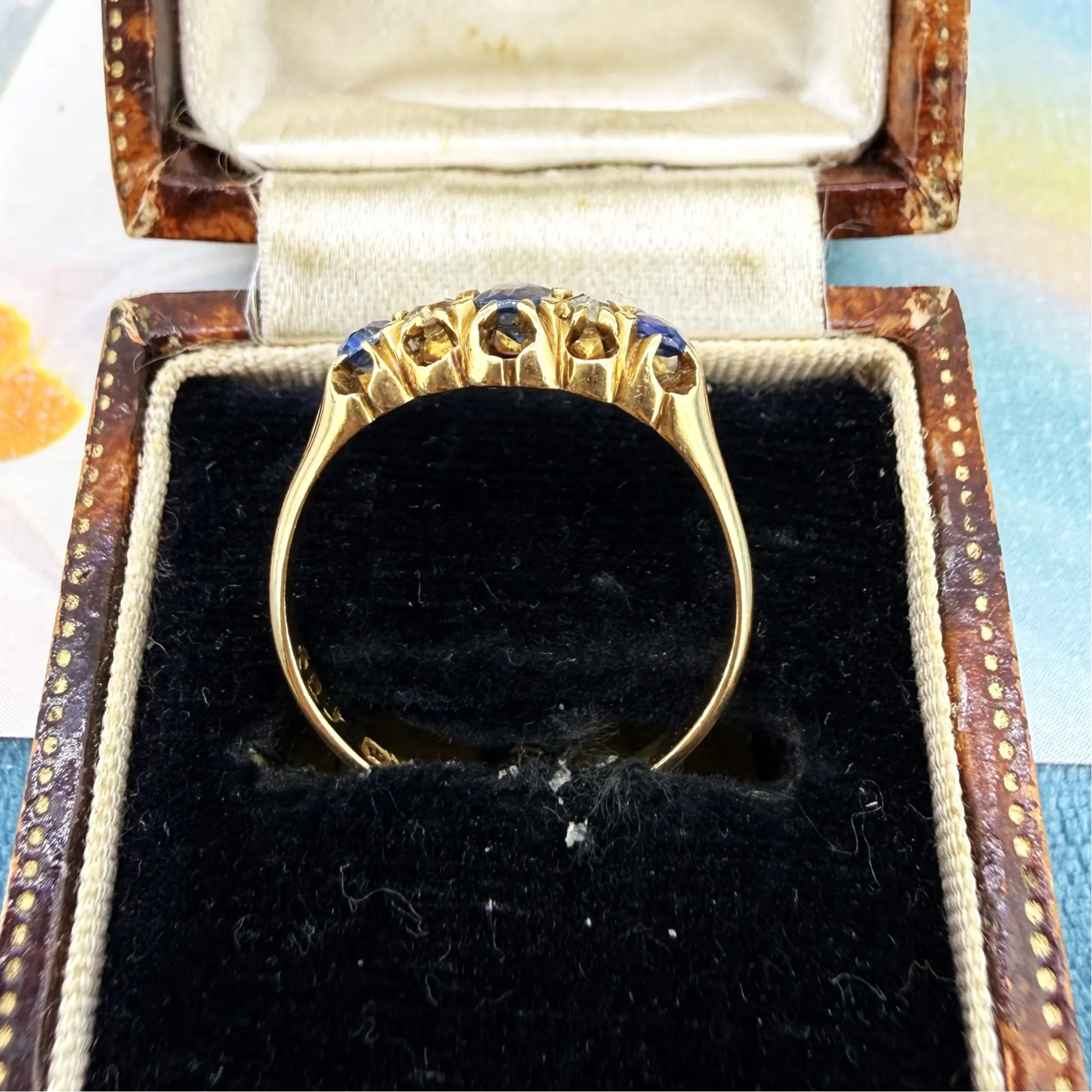 Antique 18ct Yellow Gold Sapphire & Diamond Ring, Chester 1900 — image 9