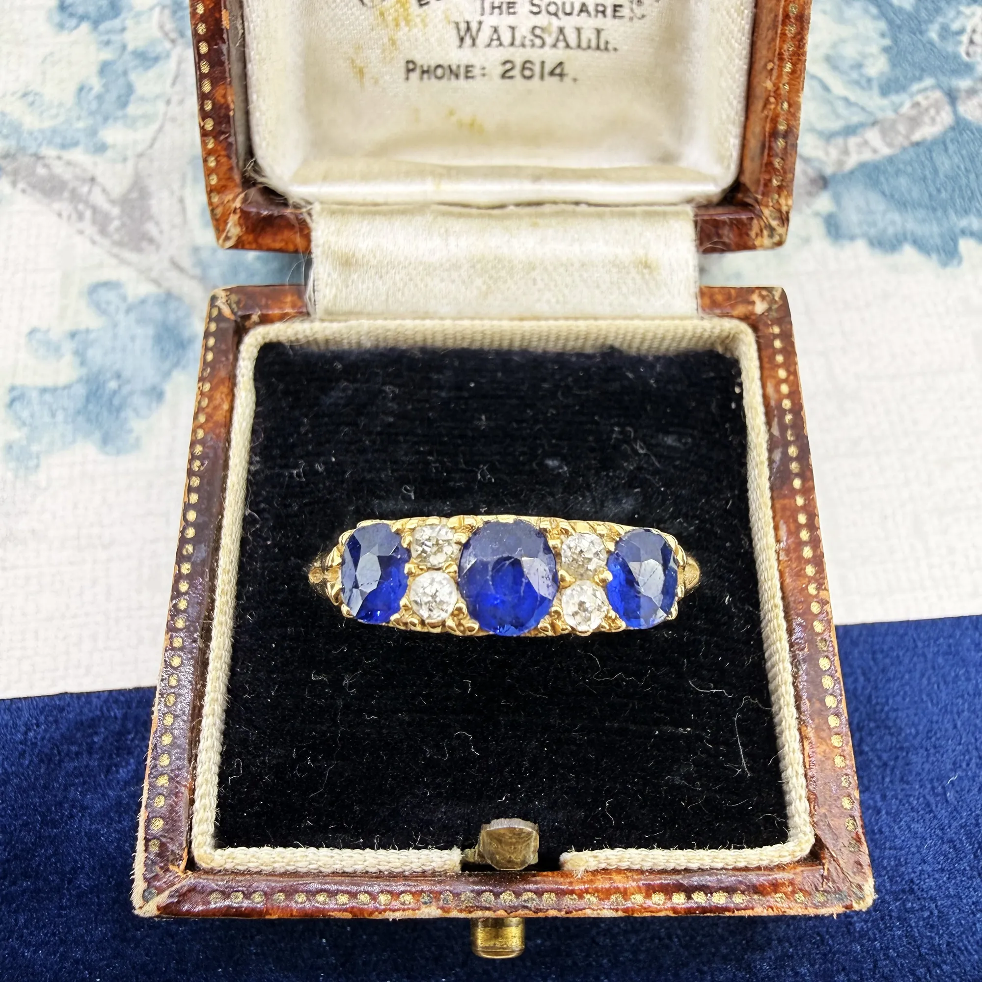 Victorian 18ct Gold Sapphire and Diamond Boat Ring, Birmingham 1892 — image 2