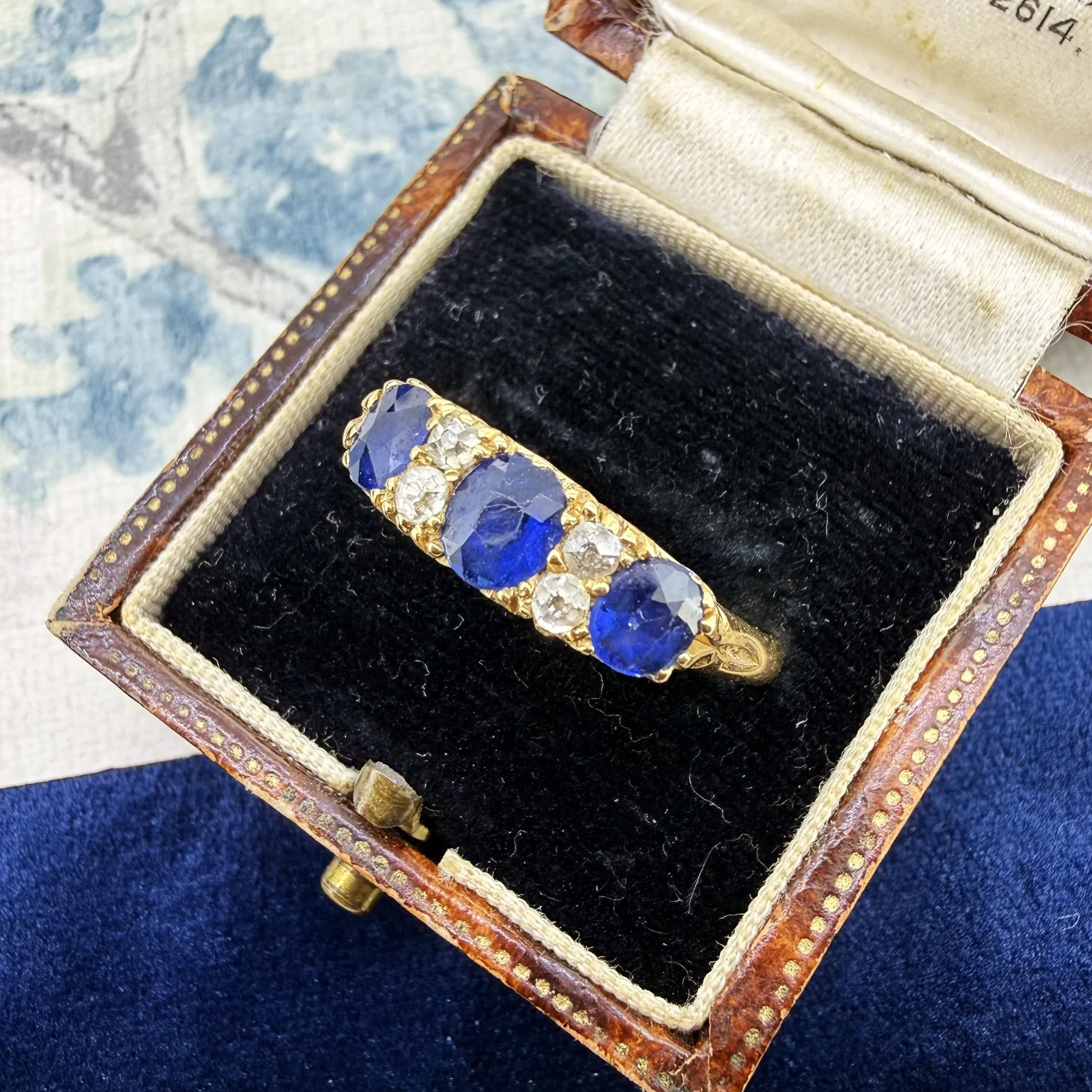 Victorian 18ct Gold Sapphire and Diamond Boat Ring, Birmingham 1892 — image 3