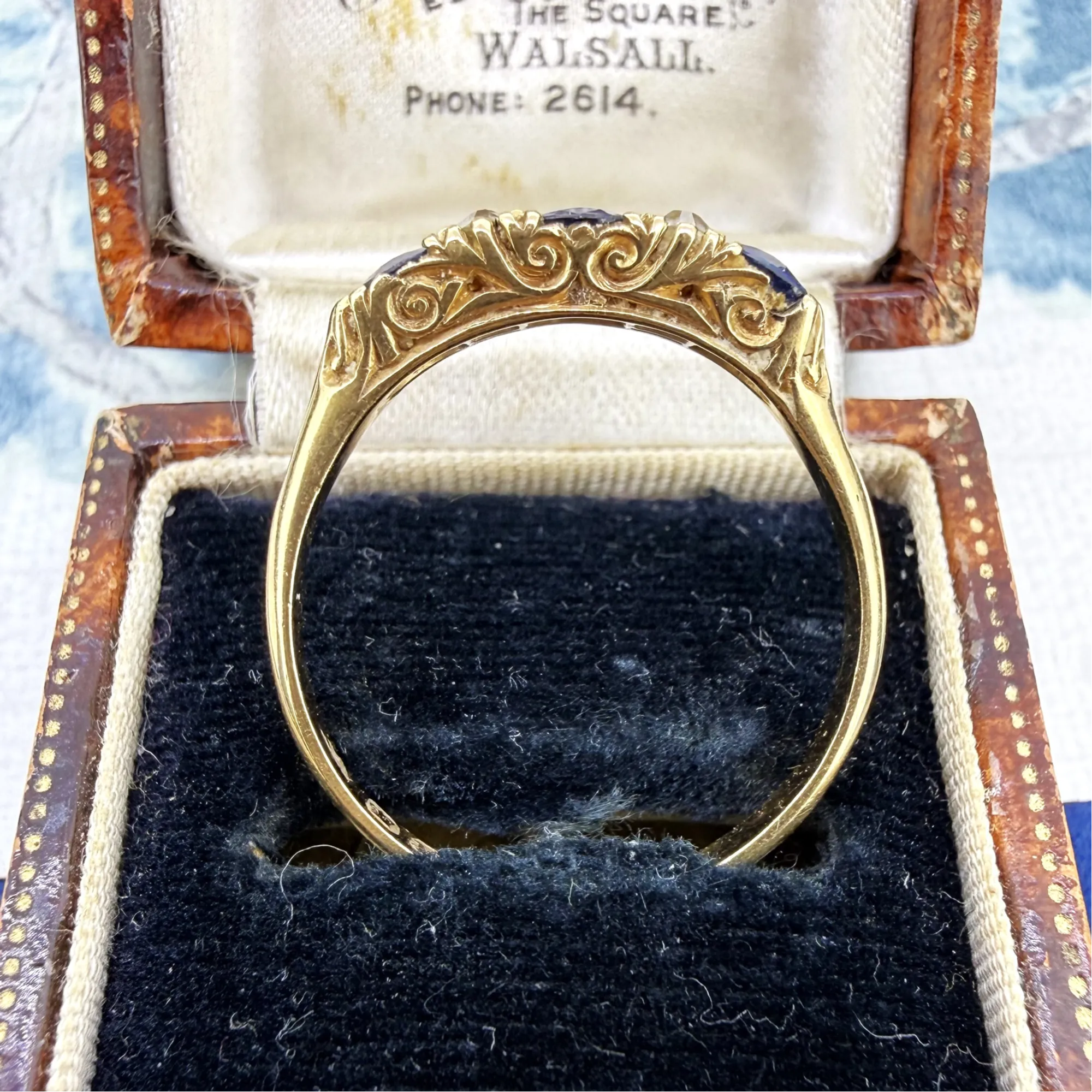 Victorian 18ct Gold Sapphire and Diamond Boat Ring, Birmingham 1892 — image 9