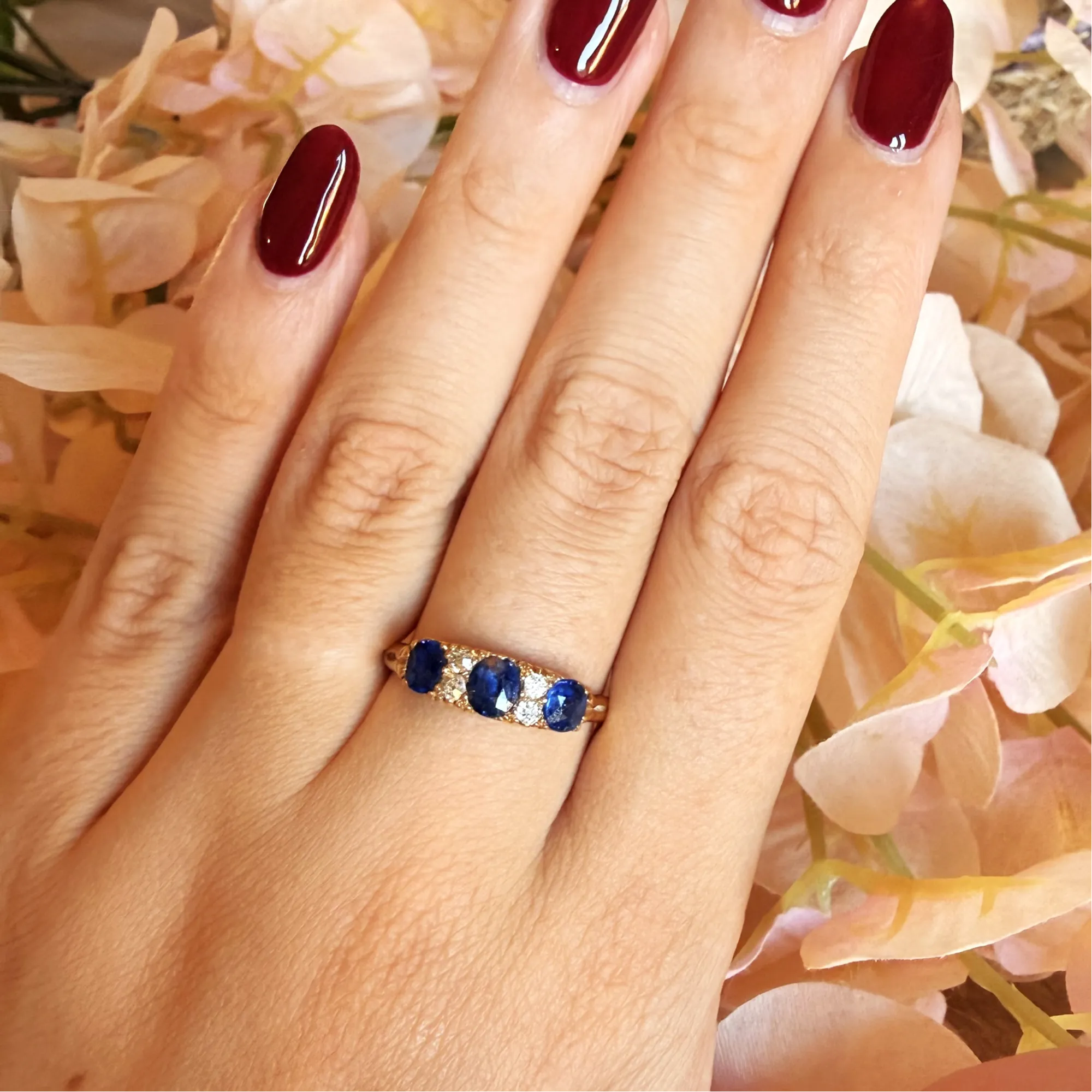 Victorian 18ct Gold Sapphire and Diamond Boat Ring, Birmingham 1892 — image 10