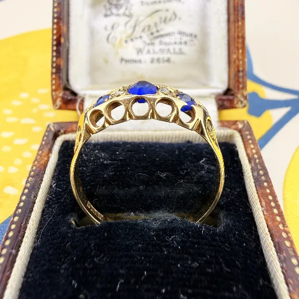 Antique Edwardian 18ct Gold Sapphire & Diamond Boat Ring, Birmingham 1915 — image 9