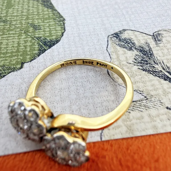 Antique 18ct Yellow Gold & Platinum Double Daisy Cluster Diamond Ring — image 8