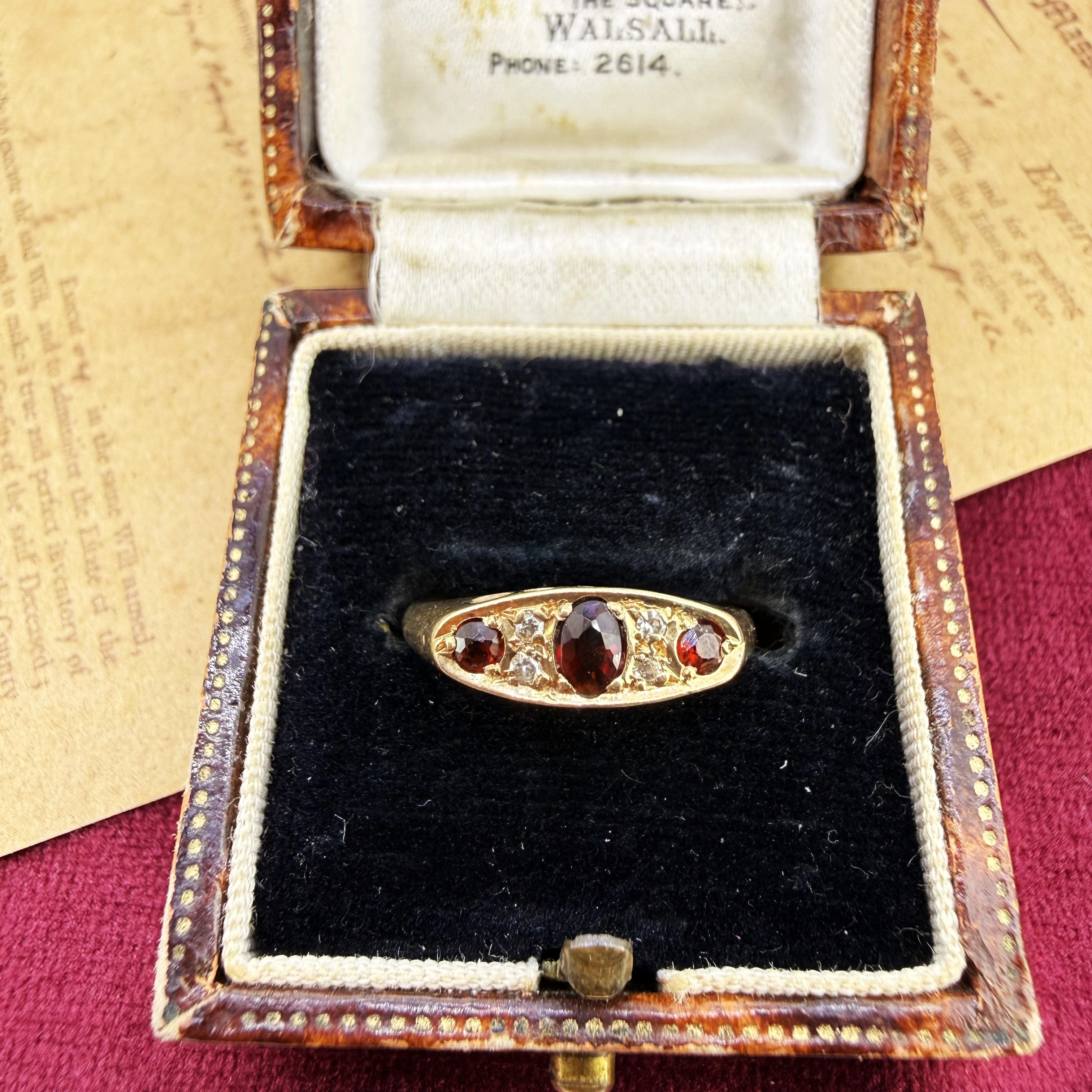 Vintage 9ct Yellow Gold Garnet and Diamond Ring, Birmingham 1992 — image 2