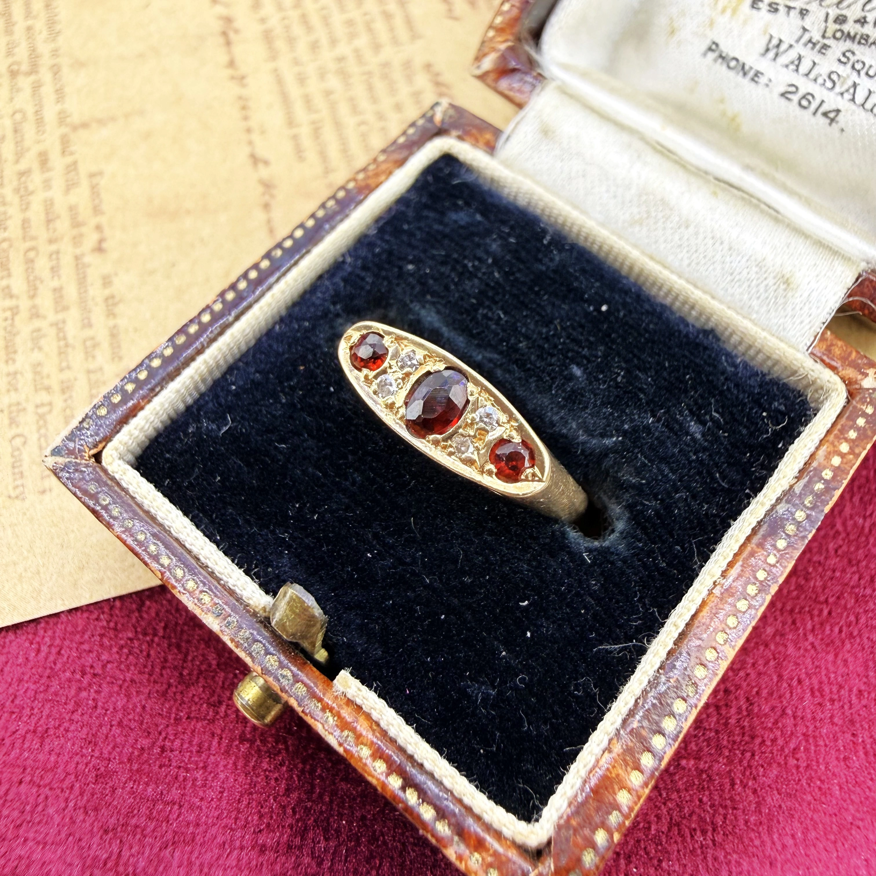 Vintage 9ct Yellow Gold Garnet and Diamond Ring, Birmingham 1992 — image 3