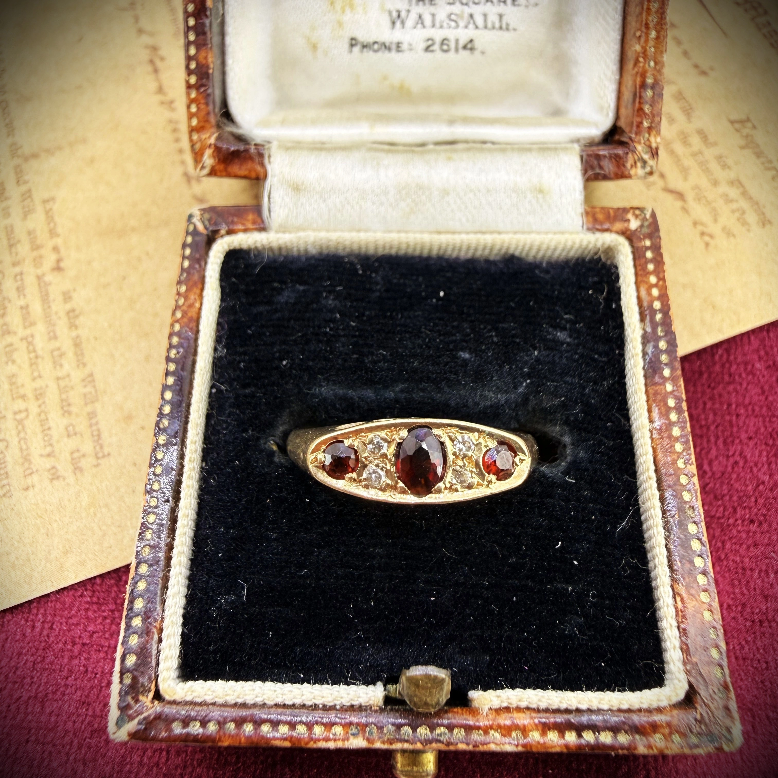 Vintage 9ct Yellow Gold Garnet and Diamond Ring, Birmingham 1992