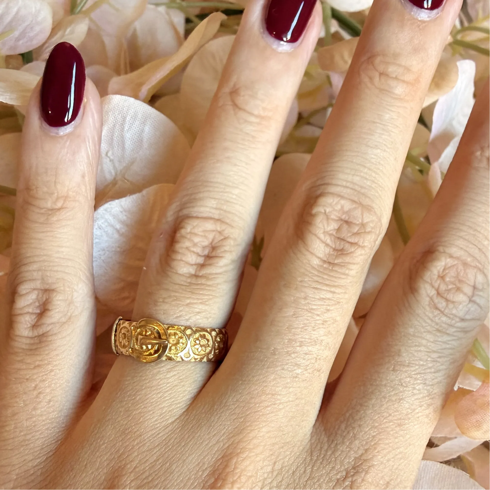 Antique 18ct Yellow Gold Floral Buckle Ring, Chester 1908 — image 11