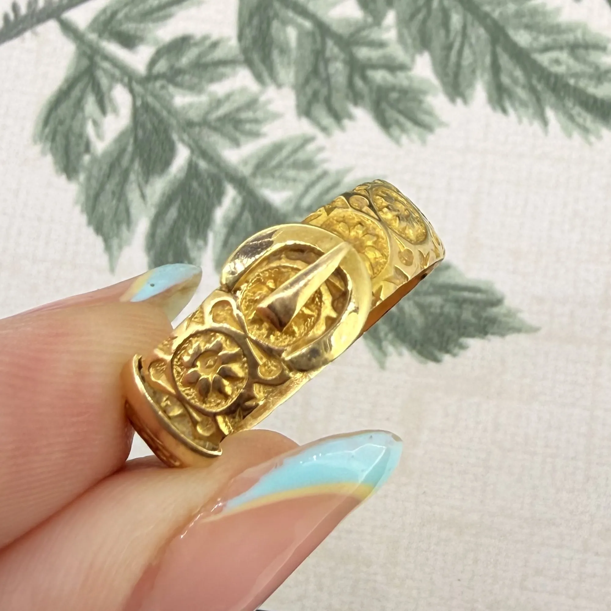 Antique 18ct Yellow Gold Floral Buckle Ring, Chester 1908 — image 5