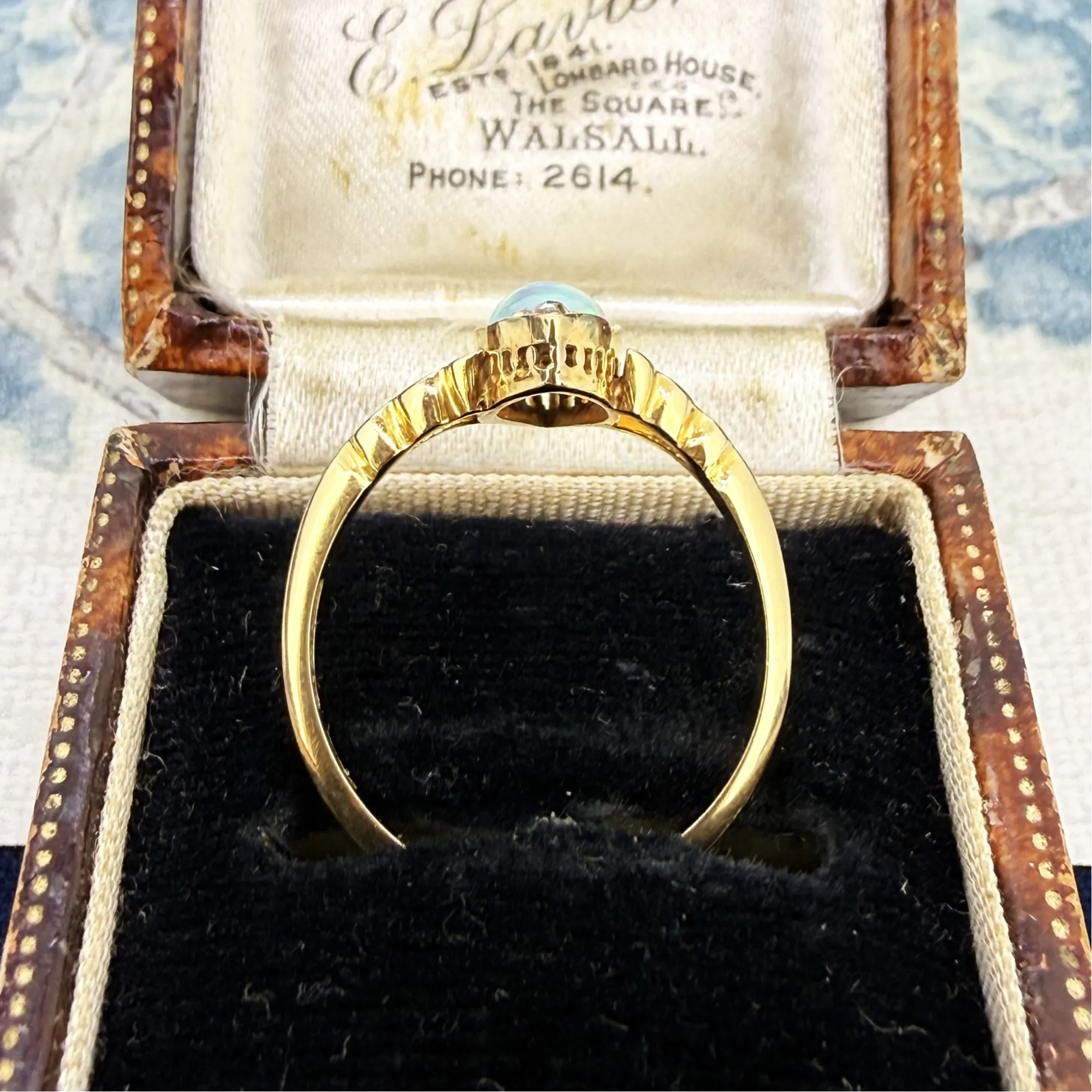 Antique 18ct Gold Opal & Diamond Navette Ring — image 9