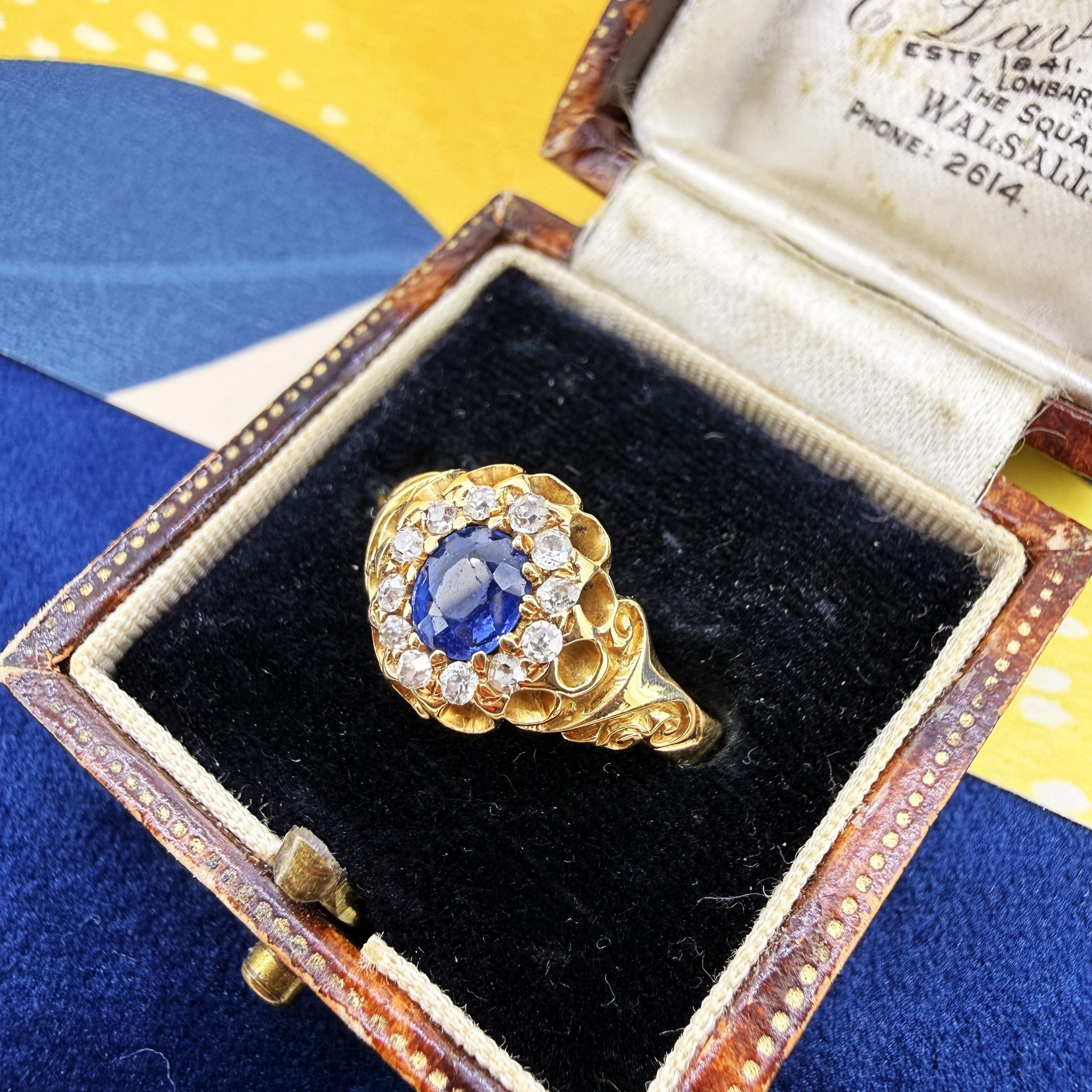 Antique 18ct Yellow Gold Sapphire and Diamond Cluster Ring — image 3