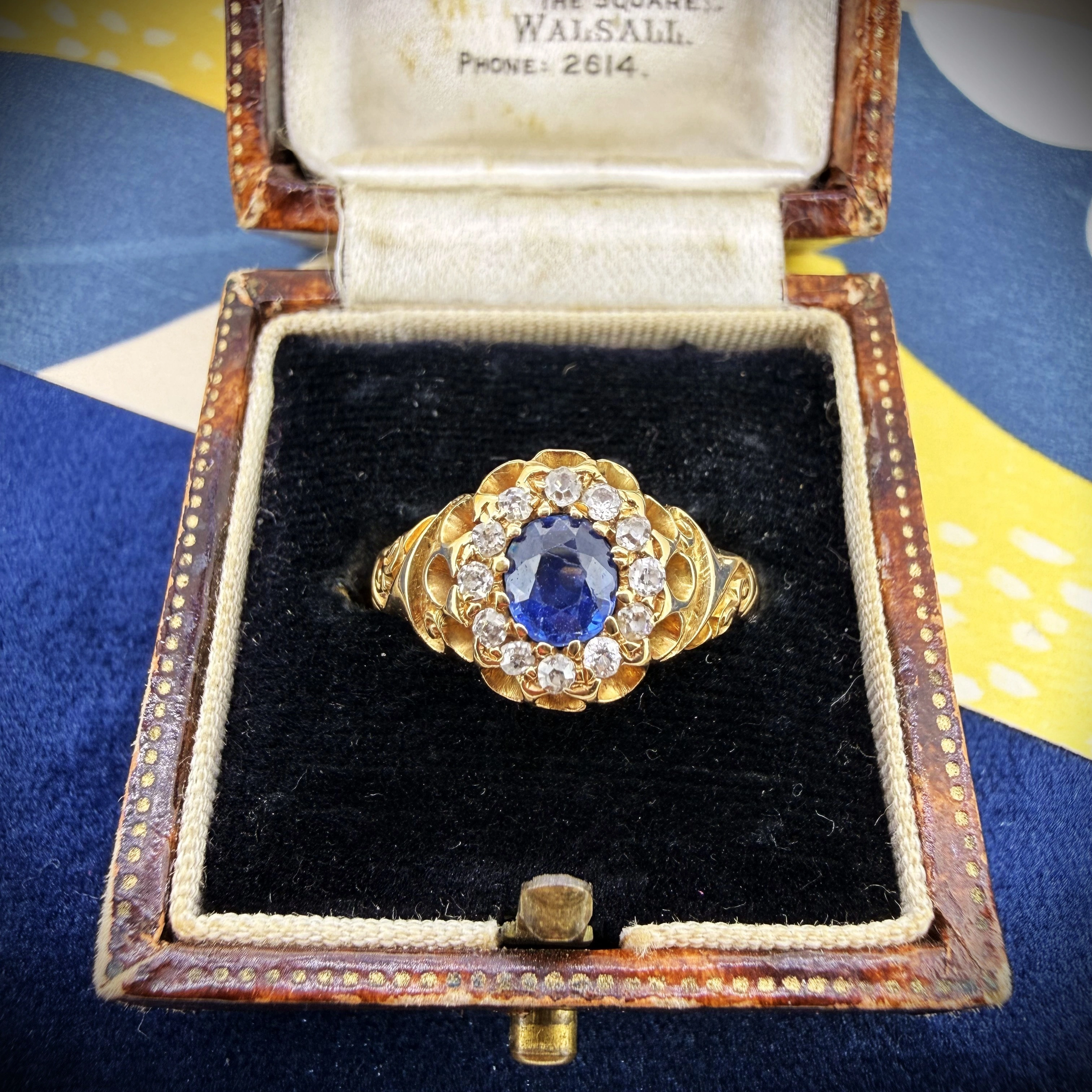 Antique 18ct Yellow Gold Sapphire and Diamond Cluster Ring