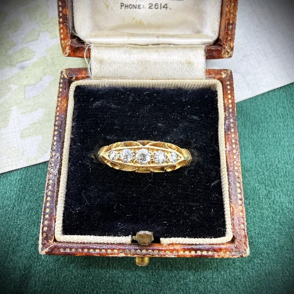Edwardian 18ct Gold Diamond Boat Ring, Birmingham 1912 — image 2
