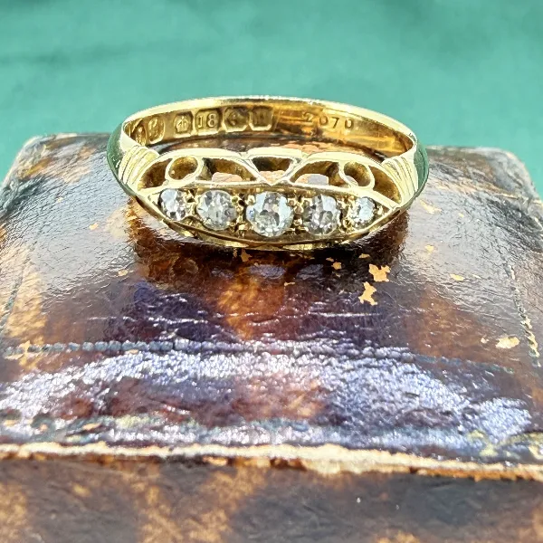 Edwardian 18ct Gold Diamond Boat Ring, Birmingham 1912 — image 4