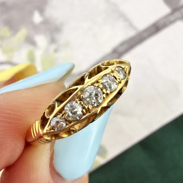 Edwardian 18ct Gold Diamond Boat Ring, Birmingham 1912 — image 5