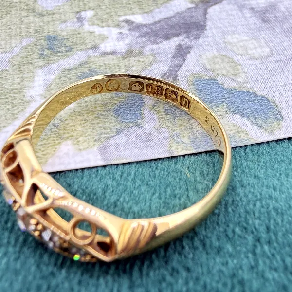 Edwardian 18ct Gold Diamond Boat Ring, Birmingham 1912 — image 8