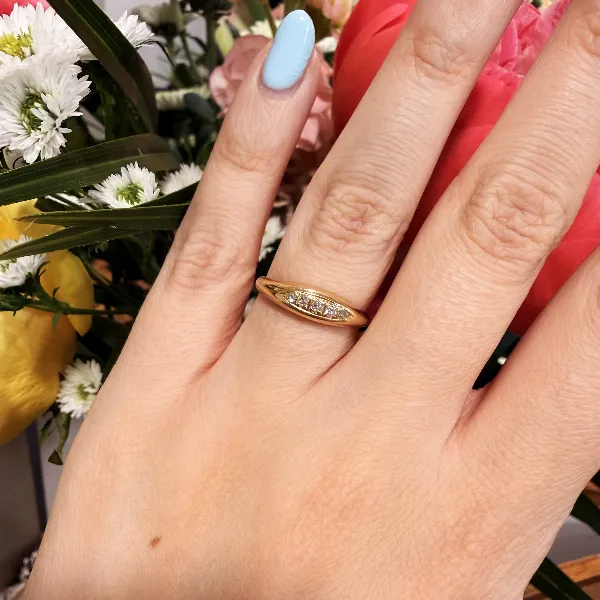 Antique 18ct Gold Five Stone Diamond Boat Ring, Birmingham 1918 — image 11