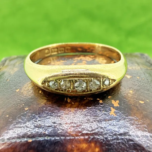 Antique 18ct Gold Five Stone Diamond Boat Ring, Birmingham 1918 — image 4