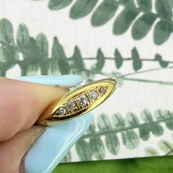 Antique 18ct Gold Five Stone Diamond Boat Ring, Birmingham 1918 — image 5