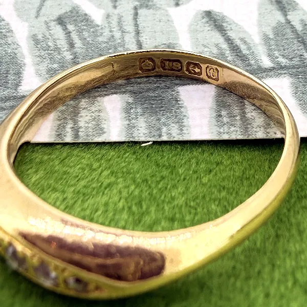 Antique 18ct Gold Five Stone Diamond Boat Ring, Birmingham 1918 — image 8