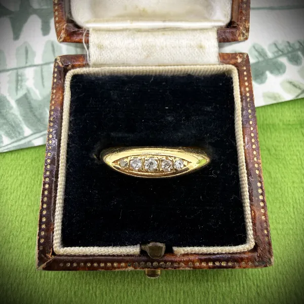 Antique 18ct Gold Five Stone Diamond Boat Ring, Birmingham 1918