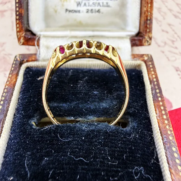 18ct Yellow Gold Antique Ruby and Diamond Boat Ring, Birmingham 1938 — image 9