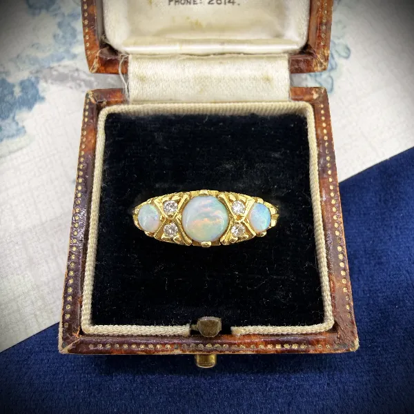 Vintage 18ct Gold Opal & Diamond Ring, Birmingham 1976
