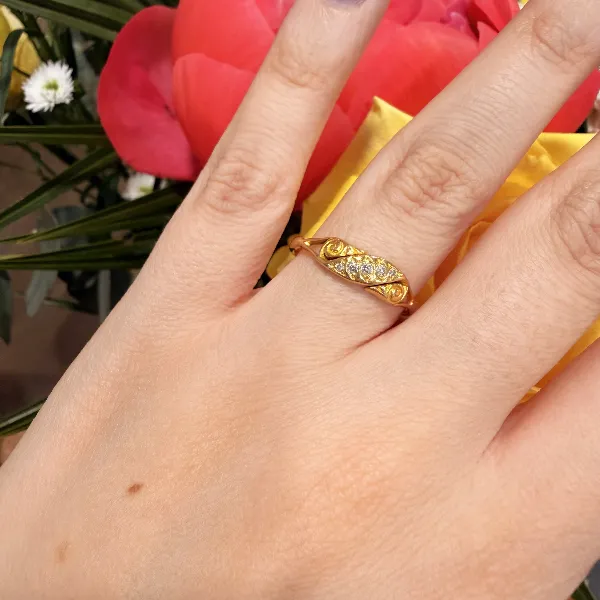 Vintage 18ct Gold Diamond Scroll Ring, Birmingham 2003 — image 11