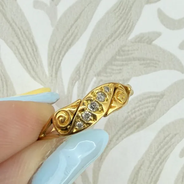 Vintage 18ct Gold Diamond Scroll Ring, Birmingham 2003 — image 5