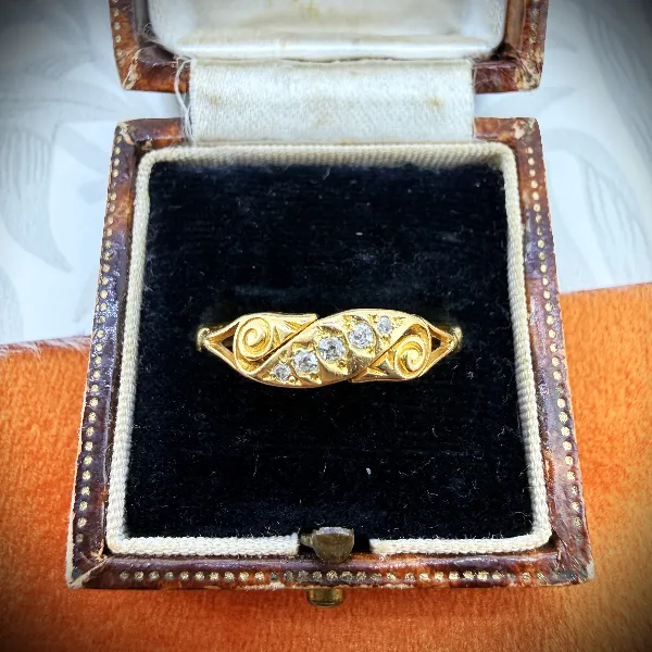 Vintage 18ct Gold Diamond Scroll Ring, Birmingham 2003