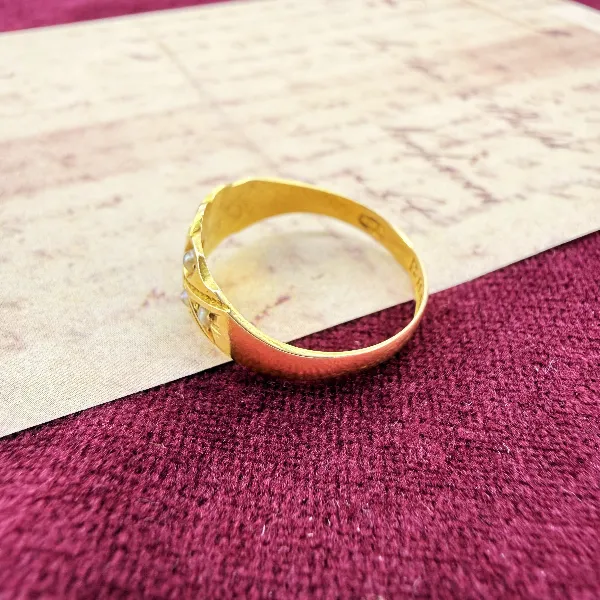 Antique Victorian 15ct Gold Ruby & Seed Pearl Ring, Chester 1899 — image 6