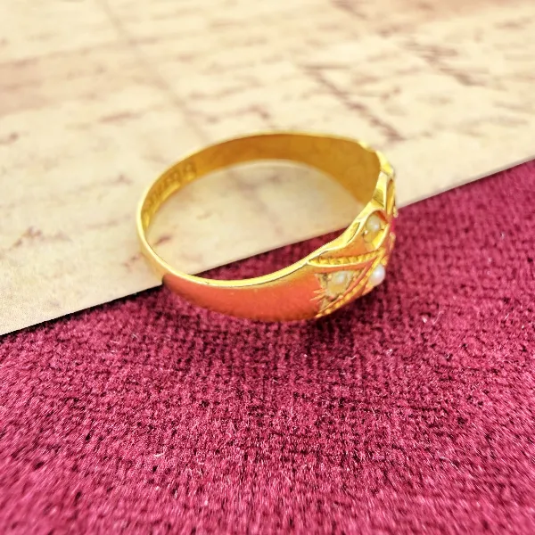 Antique Victorian 15ct Gold Ruby & Seed Pearl Ring, Chester 1899 — image 7