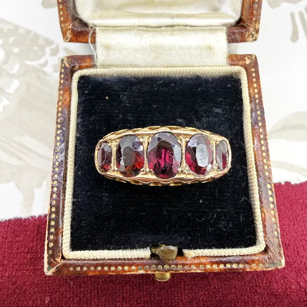 Antique Edwardian 9ct Rose Gold Five Stone Garnet Ring, Chester 1916 — image 2