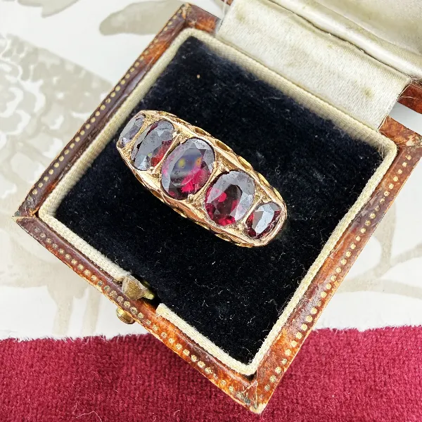 Antique Edwardian 9ct Rose Gold Five Stone Garnet Ring, Chester 1916 — image 3