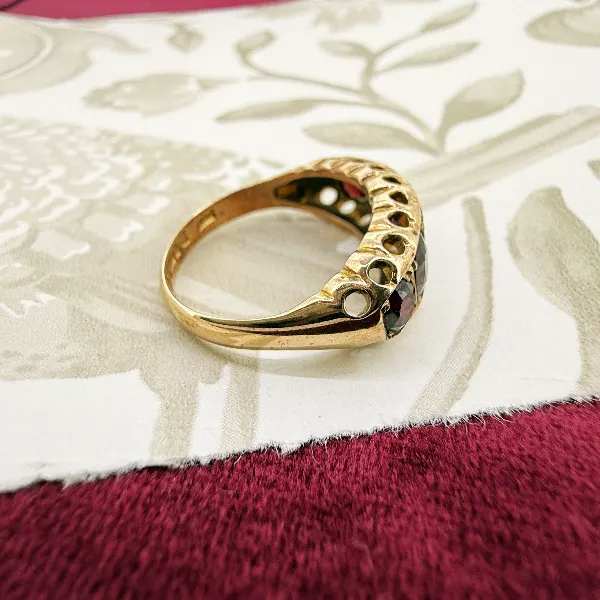 Antique Edwardian 9ct Rose Gold Five Stone Garnet Ring, Chester 1916 — image 7