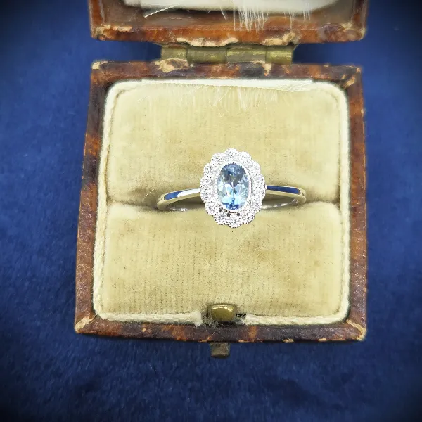 18ct White Gold Aquamarine & Diamond Cluster Ring